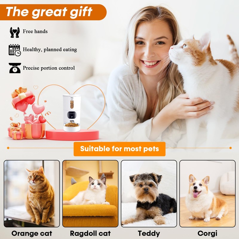 Automatic Cat Feeder Camera: Easy Setup Timed Smart Dog Feeder