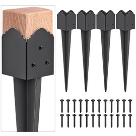 Insaga Decorative 4x4 Post Base Spike, Heavy Duty Fence Post Anchor Ground Spike for Mailbox Fence Post, Fence Stakes Post Support Base 23 x 3.7 x 3.7'' Outer Diameter (Inner Dia 3.5x3.5'', 4Pcs)