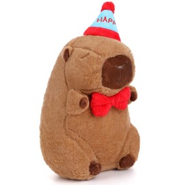 Roilui 12 inch Cute Capybara Plush - Kawaii Happy Birthday Capybara Stuffed Animal, Soft Capybara Plushies Toys Hugging Pillow, Birthday Gift for Kids Boys Girls Adult(Red)