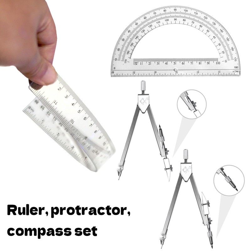 Tdfronien 3 Packs Plastic 12 Inch Ruler,6 Inch Clear Protractor