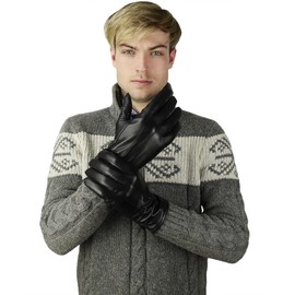 CANDOR AND CLASS Men's Premium Sheepskin Cashmere Lined Leather Gloves (MCA-BK-XL)