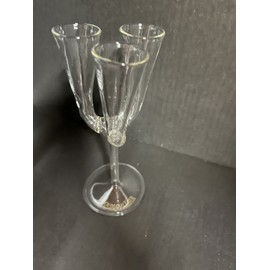 Goldschlager Triple Flute Long Clear Stem Shot Cordial Glass Swiss Vintage NEW