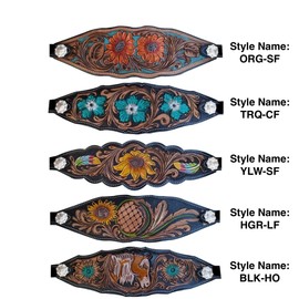 Majestic Ally Equestrian Designer Bronc Halter for Horses, Hand-Tooled Leather Nose, Padded Nylon Crown and Noseband (Leaves and Flowers, Black, Full)