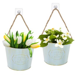 Deautie Pack of 2 Metal Vintage Flower Pot, Hanging Basket, Vintage Flower Pot, Hanging Flower Pots, Metal Hanging Planters for Offices, Rooms and Balconies