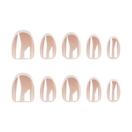 Kaichen Press On Nails - Short Round Nails with White French Tip | 15 Sizes - 30 Nail Kit with Adhesive Tabs