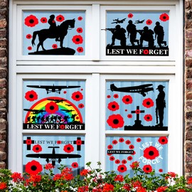 Funnlot Lest We Forget Stickers Poppy Window Sticker 8 Sheets Remembrance Day Stickers for Outside Indoor Window Application Remembrance Day Refrigerator Home Office Classroom Window Decorations