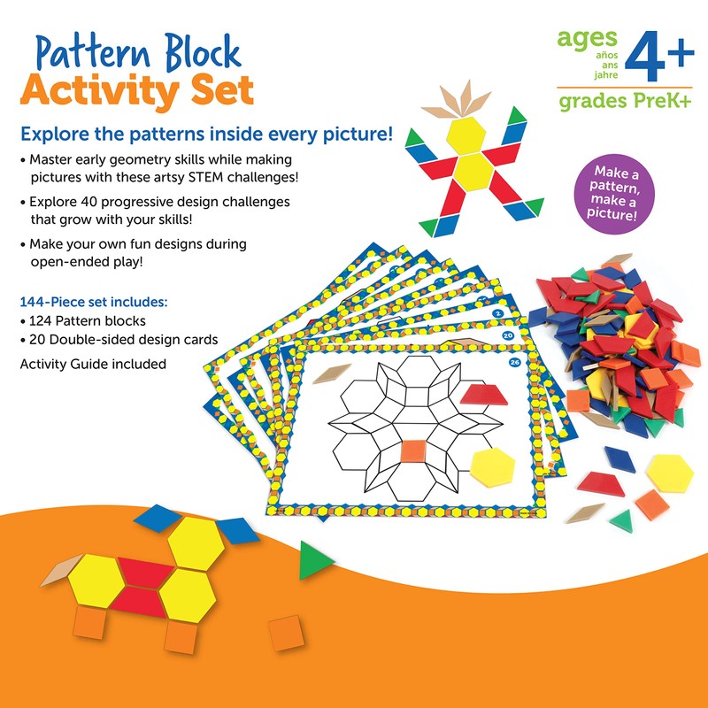 Learning Resources Pattern Block Activity Set, 20 Double-Sided Cards, Ages
