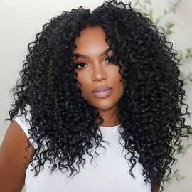 Xtrend Pre Looped Micro Brazilian Kinky Curly Crochet Hair 14 Inch 8 Packs Black Micro Curly Braiding Hair Extensions Deep Wave Synthetic For Mini Twist Hair For Boho (30 Strands/Pack，1B#)