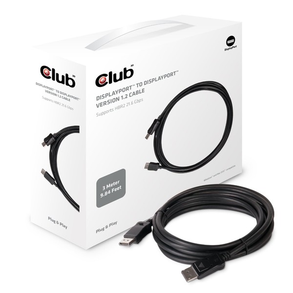 Club 3D Displayport 1.2 4 K60HZ UHD Cable 3Meter Male/Male