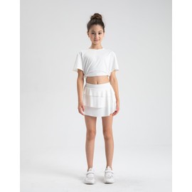 zqajuxg Girls 2 in 1 Athletic Skort 5-16 Years Soft Breathable Tennis Skirt with Built-in Shorts & Pocket, Sports Outfit for Running Yoga School/White/8-9Years