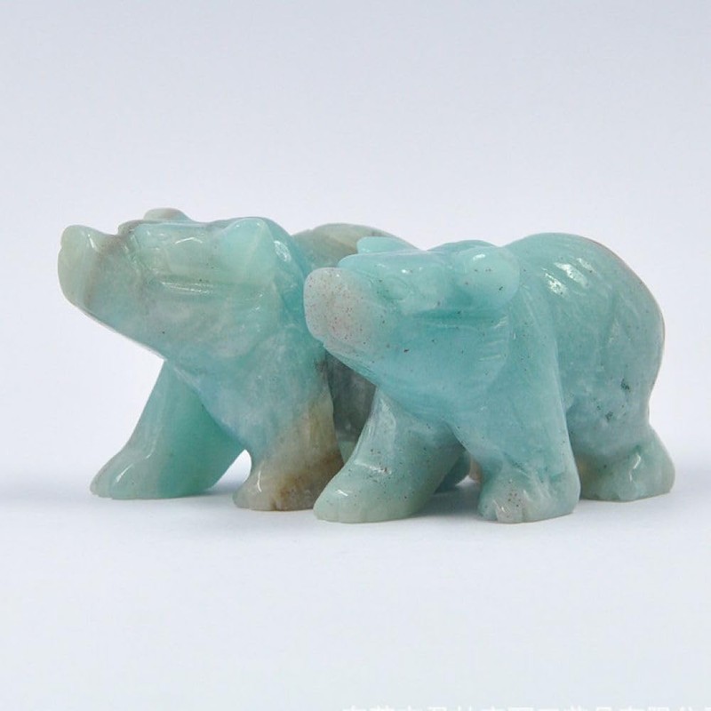 HLbshi Hand Carved Gemstone Crystal Bear Figurine Animal Statue Carving