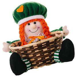 Zerodeko St. Patricks Day Candy Dish: Plush Gnome Doll Candy Woven Baskets Candy Bowl Shamrock Table Shelf Decoration for Irish Themed Farmhouse Party Supply