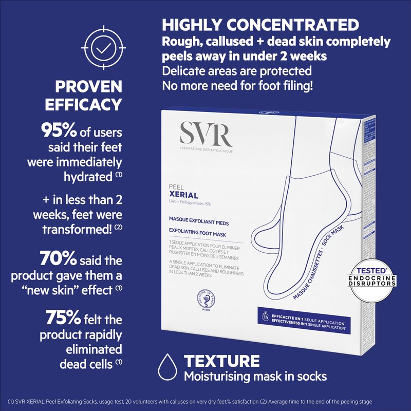 SVR Xerial Peel Exfoliating Foot Sock Mask. Intensive Treatment for