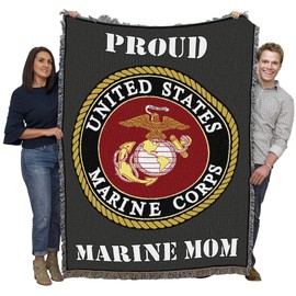 Pure Country Weavers US Marine Corps - Proud Mom Emblem Blanket - Gift Military Tapestry Throw Woven from Cotton - Made in The USA (72x54)