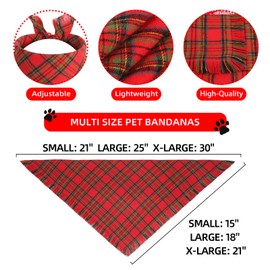 Gofshy Christmas Dog Bandanas 2PCS-XLarge, Red Green Plaid Scarf with Tassels Edges, Reversible Triangle Bibs Accessories for Boys Girls, Holiday Bandana for Large and Extra Large Dogs