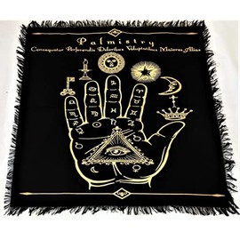 Sophia-Art Golden Palm Eye Palmistry Altar Cloth Celestical Tarot Deck Alter Square Wall Hanging Tablecloth Sacred Place Home Décor Moon Faces Astrology Zodiac(36x36 inches 92 by 92 CM)