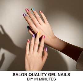 DANNI & TONI Semi Cured Gel Nail Strips Multicolored (Spotlight) Bright Gel Nail Stickers 28 Stickers Red Blue Purple White