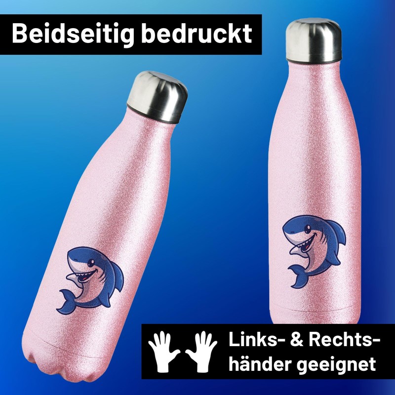 Huuraa Water Bottle Shark Comic Gift 500 ml Pink Stainless