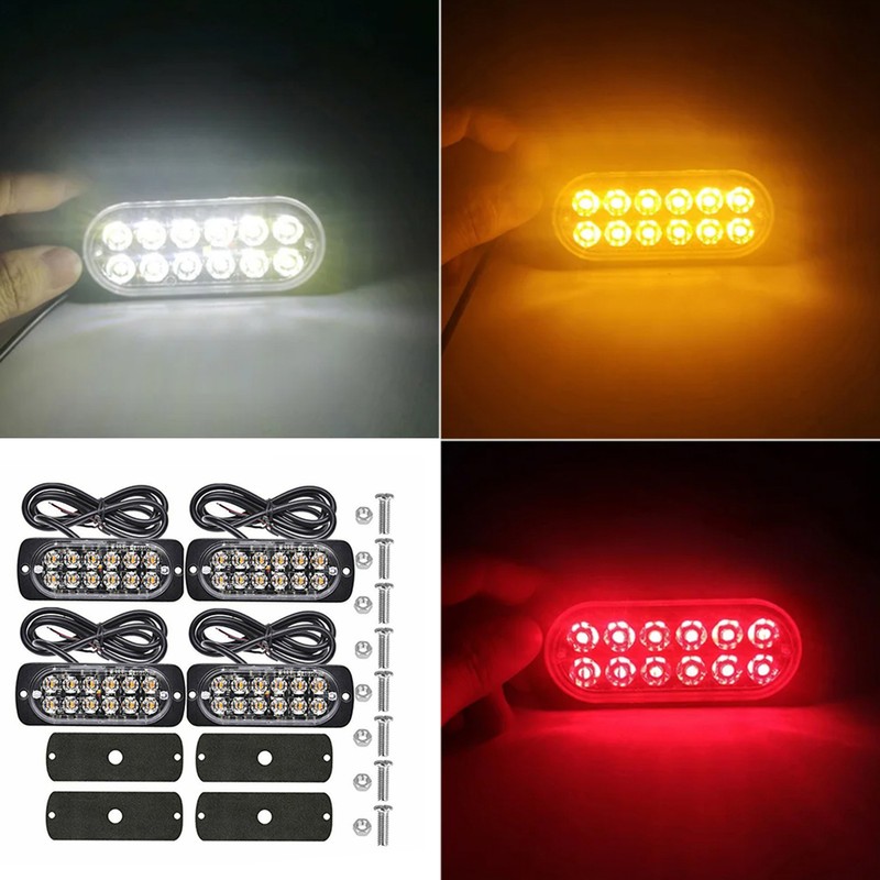 4PCS 12 Strobe LED White Light+Yellow Light Hazard Beacon Emergency