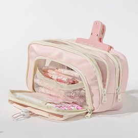 FINPAC Pencil Case, 5-Layer Large Capacity Pen Case with Drawstring, Durable Stylish Bag Pouch Holder Box Organize for Study, Office, or Travel (Pink)