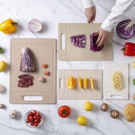 COOK WITH COLOR Non-Slip Cutting Board Set – Kitchen Essentials with Easy Grip Handle for Meat, Veggies, and Fruits, 4 Cutting Boards, Brown