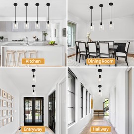 ZSMIHDOH Glass Pendant Lights Kitchen Island 2 Pack, Black Kitchen Pendant Lighting Over Island, Hanging Light Fixtures Modern Pendant Lights for Hallway Entryway Bedroom Dining Room