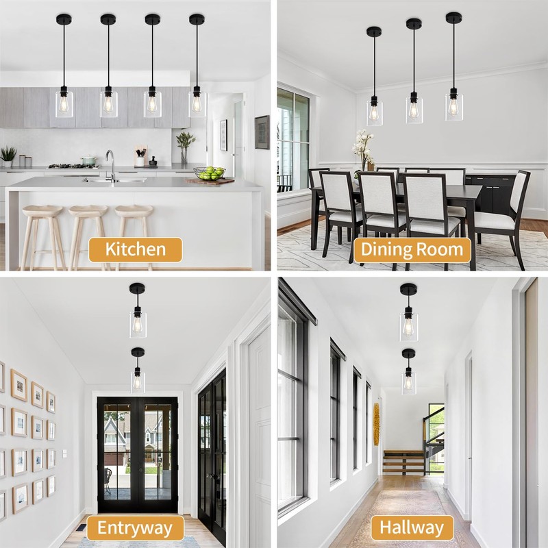 ZSMIHDOH Glass Pendant Lights Kitchen Island 2 Pack, Black Kitchen