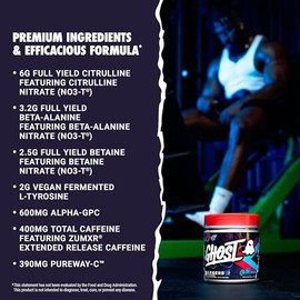GHOST Legend All Out V2 Pre-Workout Powder, Frambuesa Azul - 20 Porciones - Suplemento Pre-Entrenamiento para Hombres y Mujeres - Energa y Congestin  