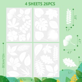KIKISML 26 Pieces Large Size Anti-Collision Window Clings Stickers, 4 Sheets White Leaf Shape Window Decals to Prevent Bird Strikes for School Home Office