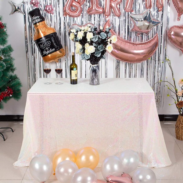 JYFLZQ White Iridescent Sequin Tablecloth 50" x 50" Square Sparkly