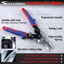 SPEEDWOX 10 Inch Aviation Tin Snips Offset Aviation Snip Left Cut Offset Tin Cutting Shears Suitable for Aluminum Cutting Metal Cutter Tools Metal Cutter Shears with Safety Latch and Hanging Hole