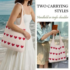 Ausing Crochet Tote Bag Beach Bag Shoulder Bag Women's Hollow Design Lightweight Travel, White, Unit size