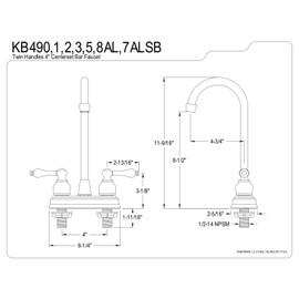 Kingston Brass KB492AL Victorian High-Arch Bar Faucet, 4-3/4", Polished Brass