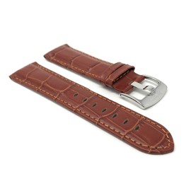 Bandini 22mm Mens Leather Watch Band - Alligator Pattern Leather Watch Strap - Replacement Watch Band for Classic and Smart Watch - Cognac 22 mm Watch Band