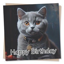 Beautiful British Shorthair Cat Happy Birthday Card - Special Greetings Card for Family & Friends