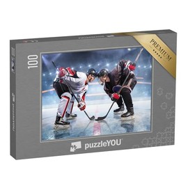 puzzleYOU: 100 Piece Ice Hockey Player Fully Concentrated Jigsaw Puzzle Collection Sports People Ice Hockey