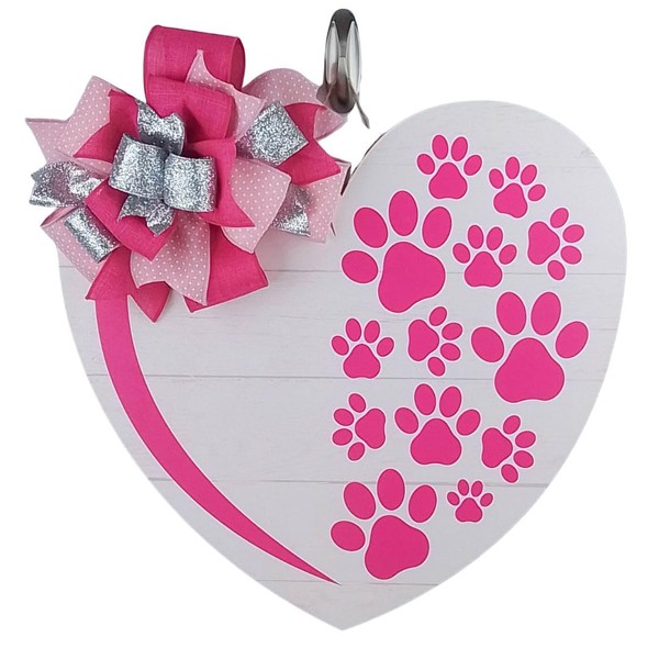 Heart-Shaped Door Hanger, Pet Lovers Décor, Whitewashed Birch Wood, Pink