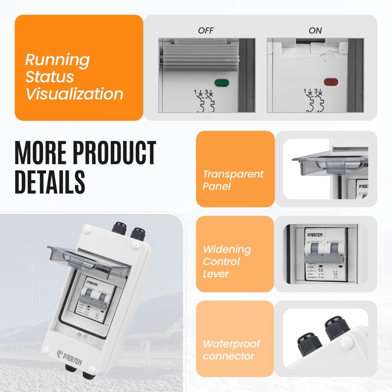 Pjerjzn Solar Panels Disconnect Switch 30A 1000VDC PV Shut Off