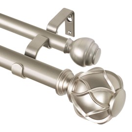 KAMANINA 1 Inch Double Curtain Rods for Windows 72 to 144 Inches (6-12 Feet)，Champagne Gold Heavy Duty Double Curtain Rod, Telescoping Drapery Rod with Netted Texture Finials