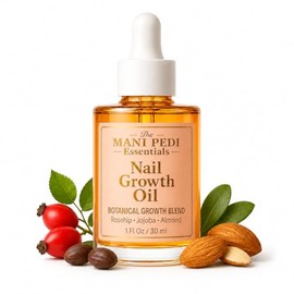 Aceite natural para el crecimiento de las uñas THE MANI PEDI ESSENTIALS. Potente mezcla de aceites de rosa mosqueta, jojoba y almendras. Promueve unas uñas más fuertes y san
