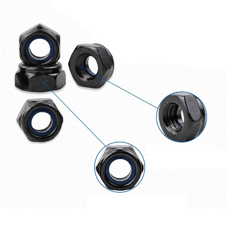 M12 Hex Lock Nuts, Stainless Steel 304 Black Nylon Insert