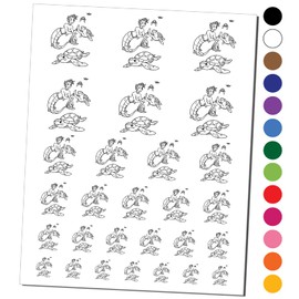 Mermaid Boy Giving High Fives to Sea Turtles Temporary Tattoo Water Resistant Fake Body Art Set Collection - Light Blue (One Sheet)