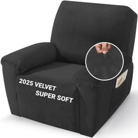 ZNSAYOTX 2025 Velvet Oversized Recliner Cover 3-Piece, Luxury Plush Recliner Chair Covers with Elastic Band & Ties Stay in Place, Stretch Reclining Slipcover for Lazy Boy Soft Washable (Black)
