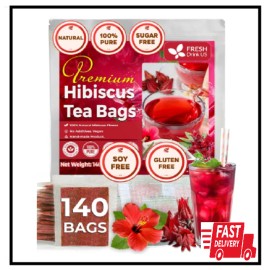 FreshDrinkUS, Premium 140 Hibiscus Flowers Tea Bags, 100% Natural, Pure from No