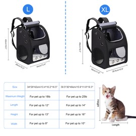 COVONO Cat Carrier Backpack, Expandable Pet Carrier Backpack for Cats, Dogs and Small Animals, Portable Pet Travel Backpack, Airline Approved, Ideal for Traveling/Hiking/Camping, Black, XL