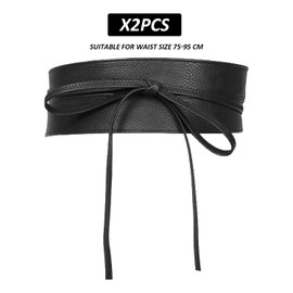 Pack of 2 belts for women, leather belt for women, black wide belt, elastic wide belt, waist wrap belt, wide belt for women's dresses, corset belt, pirate accessories for women, black