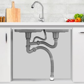 Double Kitchen Sinks Drain Pipe Kit, Expandable All In One Sink Drain Pipe, P Trap Pipe for Double Kitchen Sink for Kitchen, Bathroom, Easy To Assemble