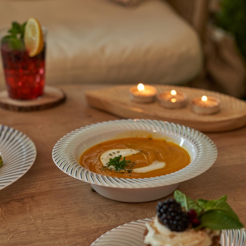 MATANA 20 White Plastic Bowls with Silver Rim, Soup Bowls