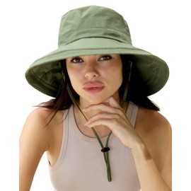 Sun Hats for Women Gardening Hat Wide Brim Ponytail Beach Sun Protection Breathable Cotton Summer Hat with Fold-Up Brim Green