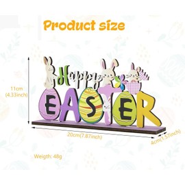 WchoeSS Wooden Easter Table Decorations, Easter Wooden Table Sign Happy Easter Bunny Stand Tabletop Ornaments for Easter Party Decoration Indoor Home Decor